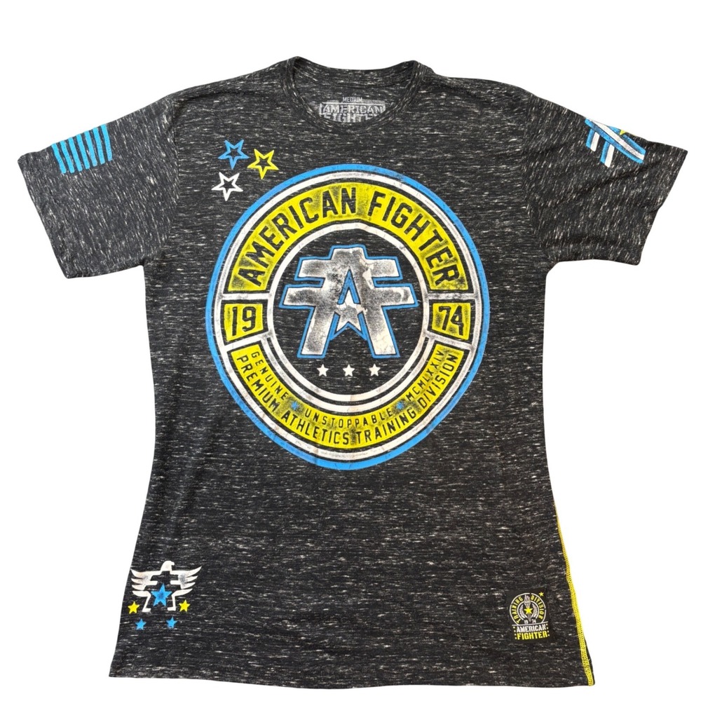 American Fighter T-Shirt Mens Medium Charcoal Space Dye Graphic Athletic Tee